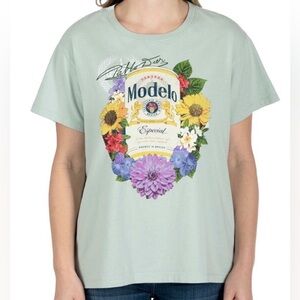 Modelo Floral Logo Tee - Light Seafoam Blue/Green